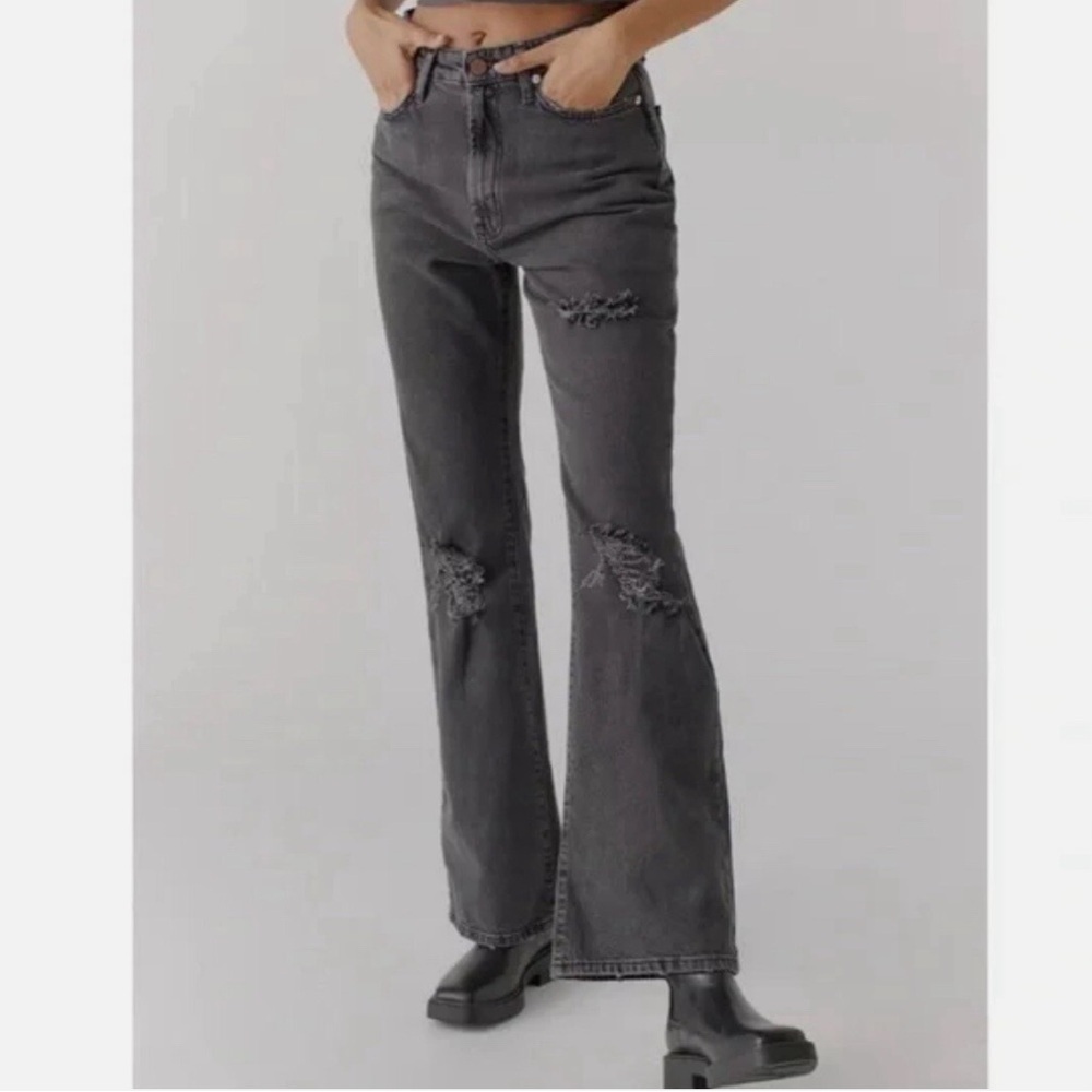 BDG Charcoal Gray Black Distressed Stretch High rise Flare Jeans size 27